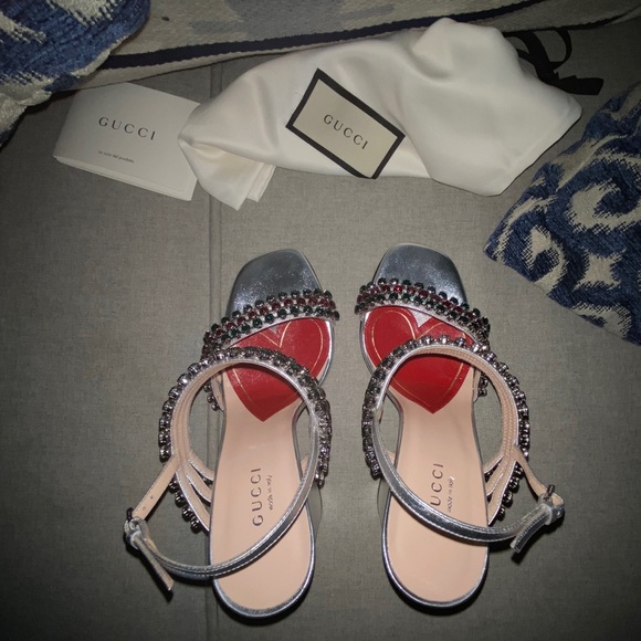 Gucci bertie crystal web sandals square toe 6.5M NEW